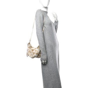PRADA Montone Shearling Nappa Mini Re-Edition Shoulder Bag Ecru Bianco