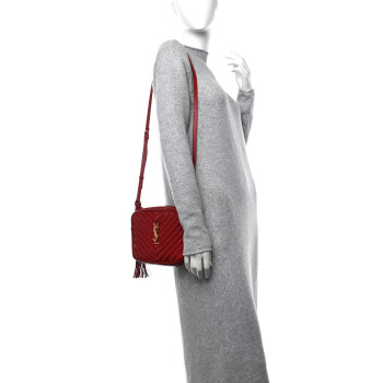 SAINT LAURENT Patent Calfskin Matelasse Monogram Lou Camera Bag Red