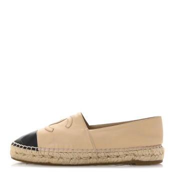 CHANEL Lambskin CC Espadrilles 40 Beige Black