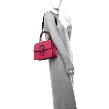 GUCCI Dollar Calfskin Crystal Web Medium Dionysus Bamboo Top Handle Bag Box Pink Black Diamond