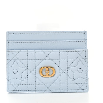 CHRISTIAN DIOR Lambskin Pearl Cannage Star Caro Freesia Card Holder Sku Blue
