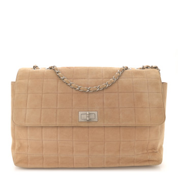 CHANEL Suede Chocolate Bar Mademoiselle Flap Beige