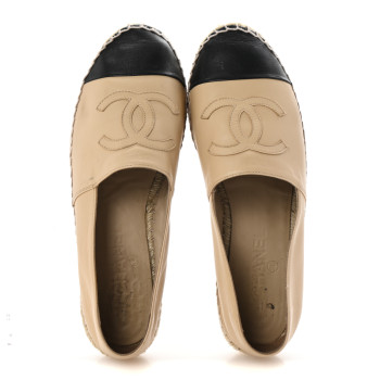 CHANEL Lambskin CC Espadrilles 40 Beige Black