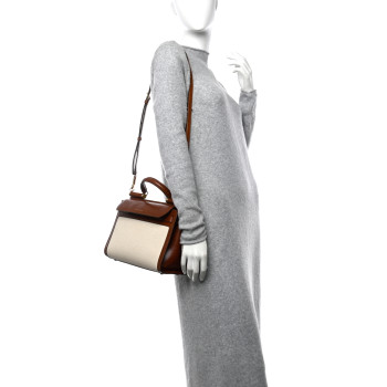 DOLCE & GABBANA Calfskin Canvas Medium Sicily 62 Brown Beige