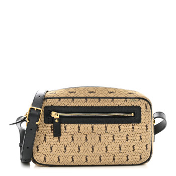 SAINT LAURENT Canvas Monogram All Over Camera Bag Beige