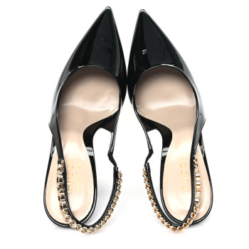GUCCI Vernice Crystal Nappa Charlotte Signoria Slingback Pumps 37 Black