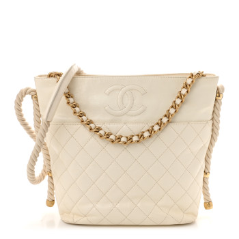 CHANEL Crumpled Calfskin En Vogue Rope Hobo Bag White