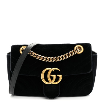 GUCCI Velvet Matelasse Mini GG Marmont Shoulder Bag Black