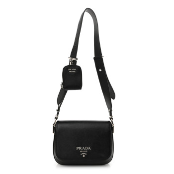 PRADA Saffiano Flap Shoulder Bag Black