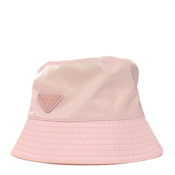 PRADA Re-Nylon Metal Triangle Logo Womens Bucket Hat M Alabastro