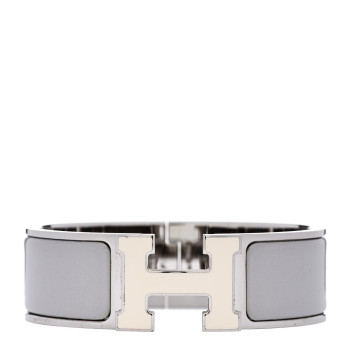 HERMES Enamel Wide Clic Clac H Bracelet GM Gris Clair White