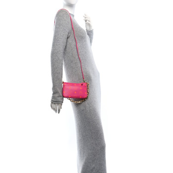 MCM Calfskin Color Splash Mini Pouch on Chain Pink