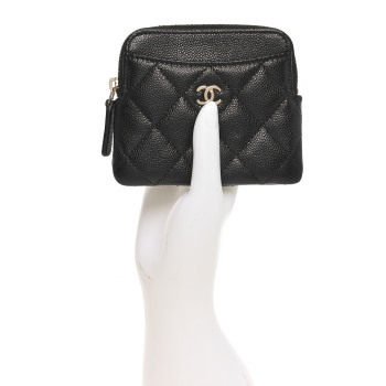 CHANEL Caviar Quilted Zip Card Holder Wallet Black