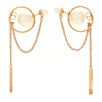 CHRISTIAN DIOR Pearl Tribales Dangle Chain Earrings Gold