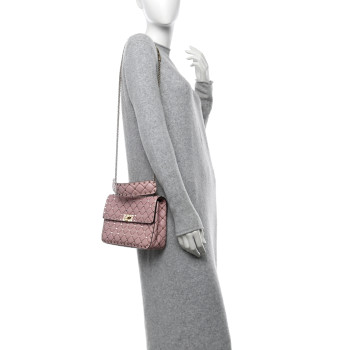 VALENTINO GARAVANI Lambskin Medium Rockstud Spike Shoulder Bag Poudre