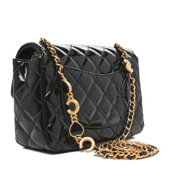 CHANEL Patent Enamel Quilted Small Coco Hearts Square Flap Black