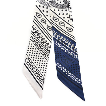 HERMES Silk Eperon d'Or Cut Twilly White Marine Black