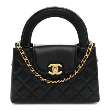 CHANEL Shiny Aged Calfskin Quilted Nano Kelly Shopper Black
