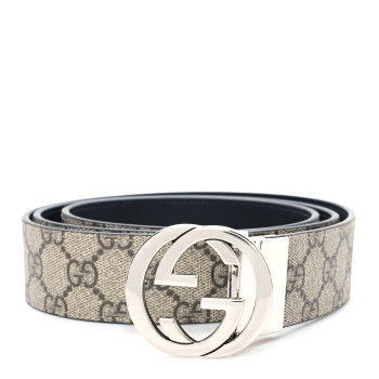 GUCCI GG Supreme Monogram Selleria Interlocking G 37mm Belt 110 44 Beige Ebony Black
