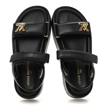 LOUIS VUITTON Lambskin Sunset Comfort Flat Sandals 39 Black