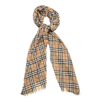 BURBERRY Wool Silk Gauze Vintage Check Scarf Antique Yellow