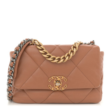 CHANEL Lambskin Quilted Medium Chanel 19 Flap Brown