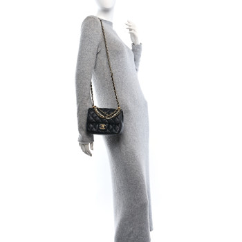 CHANEL Shiny Lambskin Quilted Pearl Twist Mini Square Flap Black