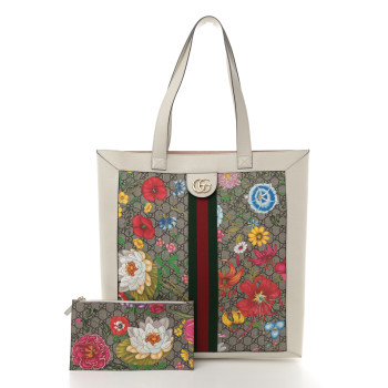 GUCCI GG Supreme Monogram Flora Web Ophidia Vertical Shopping Tote White
