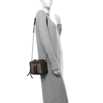 GUCCI GG Supreme Monogram Mini Ophidia Top Handle Shoulder Bag Brown