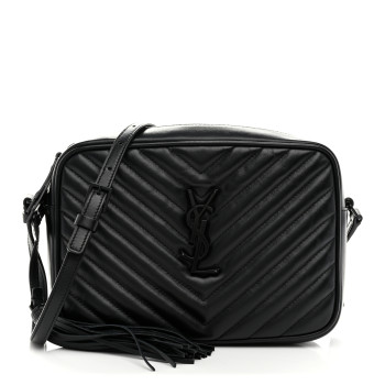 SAINT LAURENT Patent Calfskin Matelasse Monogram Lou Camera Bag Black