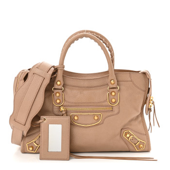 BALENCIAGA Chevre Gold Metallic Edge Hardware S City Rose Des Sables