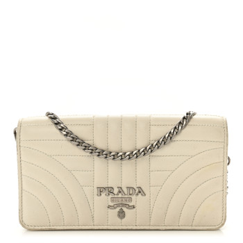 PRADA Soft Calfskin Impunture Diagramme Chain Wallet White