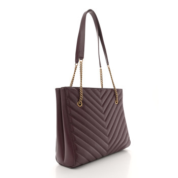 SAINT LAURENT Grain de Poudre Matelasse Chevron Medium Tribeca Shopping Bag Rouge Legion