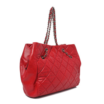 CHANEL Caviar Quilted Large Cells Shopping Tote Red