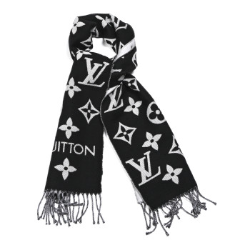 LOUIS VUITTON Wool Monogram LV Essential Scarf Black