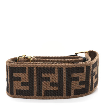 FENDI Jacquard Ribbon Vitello King FF Adjustable Strap You Fango Marrone Black
