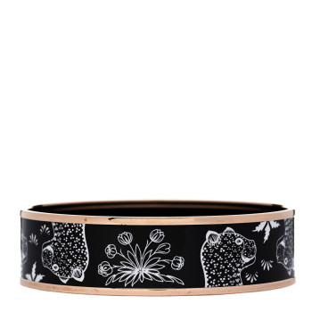 HERMES Enamel Printed Wide Les Leopards Bracelet 70 Black