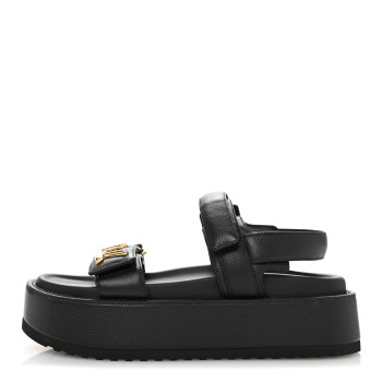 LOUIS VUITTON Lambskin Sunset Comfort Flat Sandals 39 Black