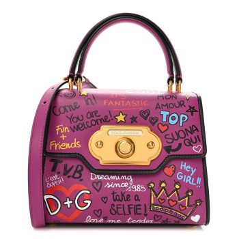 DOLCE & GABBANA Calfskin Graffiti Printed Welcome Satchel Purple Black