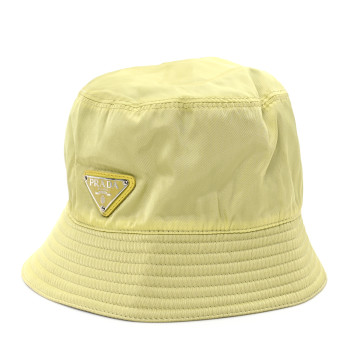 PRADA Re-Nylon Metal Triangle Logo Mens Bucket Hat M Giallo
