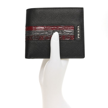PRADA Saffiano Crocodile Bi-Fold Wallet Black