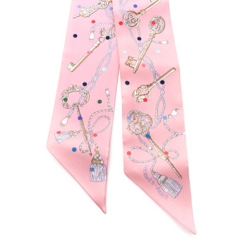 HERMES Silk Les Cles A Pois Twilly  Rose Beige Multicolor