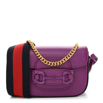 GUCCI Azalea Calfskin Web Monochrome Horsebit 1955 Wallet On Strap Purple