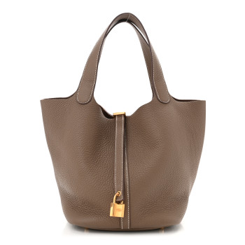 HERMES Taurillon Clemence Picotin Lock 22 MM Etoupe