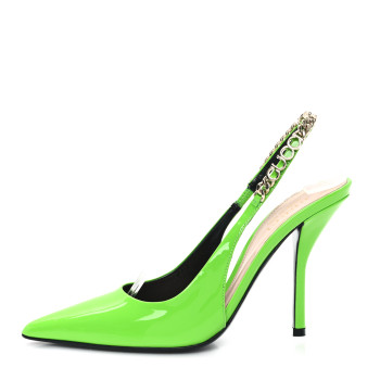 GUCCI Patent Signoria Slingback Pumps 36.5 Electric Green