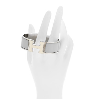 HERMES Enamel Wide Clic Clac H Bracelet GM Gris Clair White
