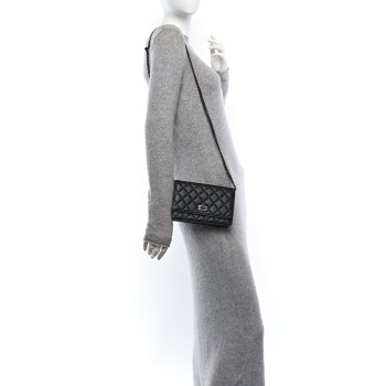 CHANEL Aged Calfskin Quilted Reissue Wallet On Chain WOC So Black