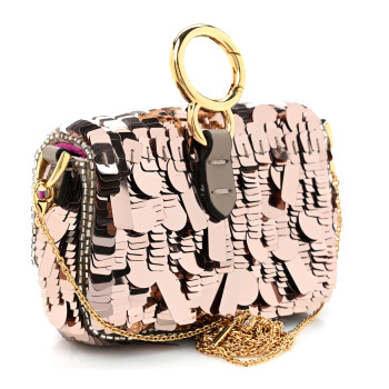 FENDI Sequin Paillettes Shiny Nappa Sex and the City Nano Maxi Buckle Baguette Charm Tortora