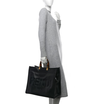 FENDI Vitello King Plexiglass Large Fendi Sunshine Shopper Tote Black