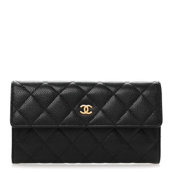CHANEL Caviar Quilted Large Gusset Flap Wallet Black